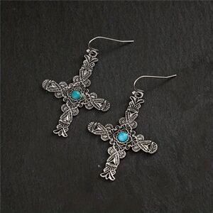 Western Cross Inlaid Turquoise Dangle Earring
